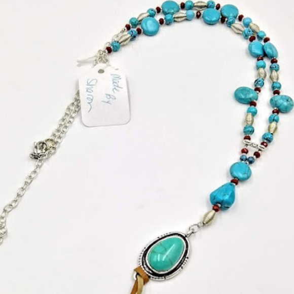 *TURQUOISE LARIAT/Y STYLE NECKLACE & EARRING SET*HAND CRAFTED* - Picture 7 of 7